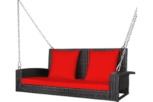 DORTALA Hanging Porch Swing, 2-Person Outdoor Wicker Swing Chair Bench with Cushions, 7.9Ft Steel Chains for Garden, Backyard