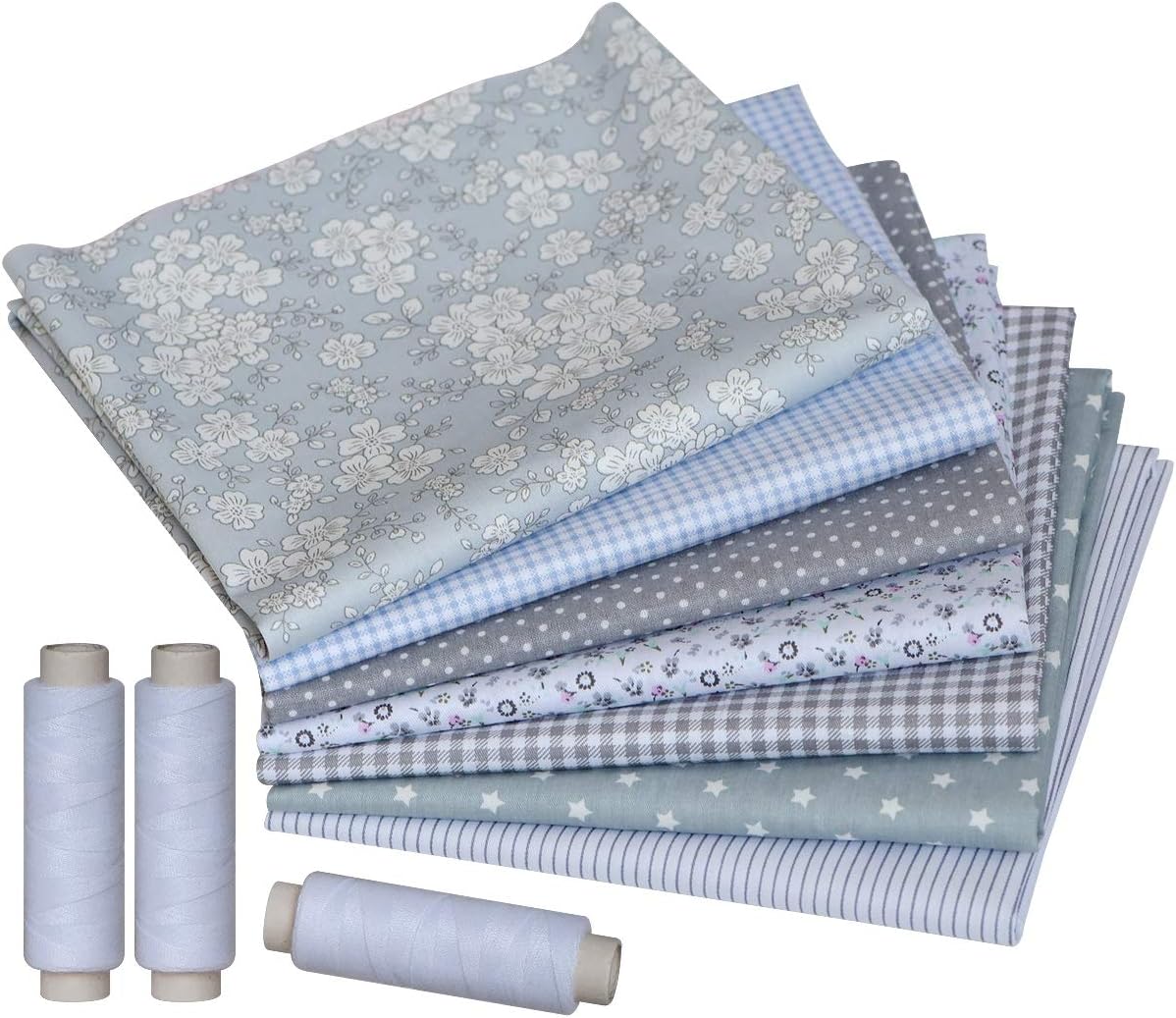 Top Cotton Craft Fabric Bundle Squares Patchwork Fabric DIY Sewing Scrapbooking Dot Pattern 12" x18" 7 Pcs Pre Cut Assorted Quilting Fabric -Flower Dots DIY Quilting Handmade Craft with 2 Spool thread
