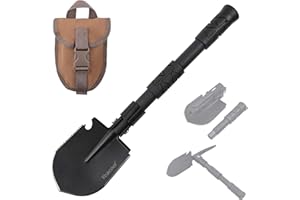YEACOOL Folding Survival Shovel Multi-Tool, Heavy-Duty Military Entrenching Tool with Pickaxe, Collapsible Spade for Disaster Recovery, Car Emergency, Metal Detecting, Camping, Digging, and Gardening