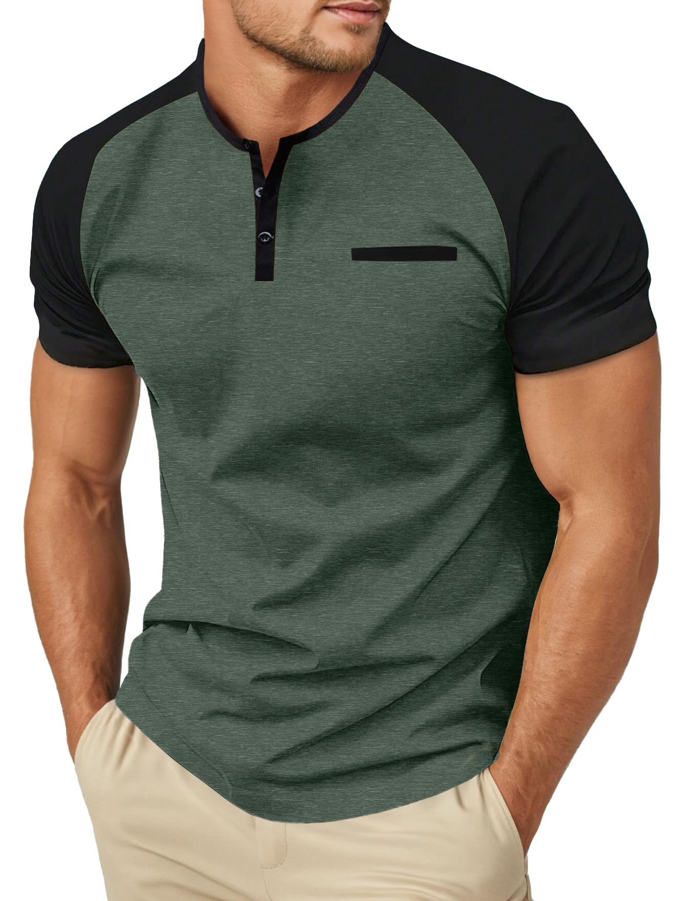 Sailwind Mens Cotton Henley Shirts Short Sleeve Casual T-Shirts Summer Button T Shirts with Pocket