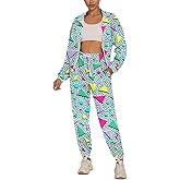 UOUA Women's Color Block 2 Piece 80s 90s Outfits Long Sleeve Windbreaker Jacket Tracksuit Set