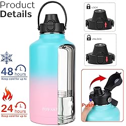 Water Bottle Insulated 64 oz- Straw lid and Auto
