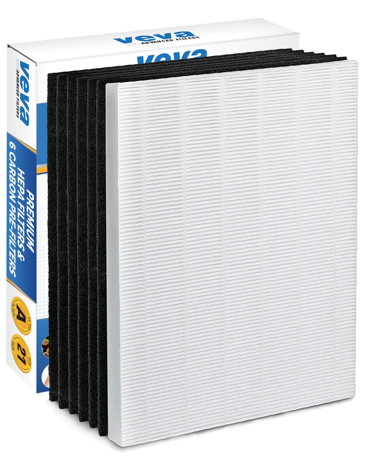 VEVA HEPA Filter with 6 Activated Carbon Pre Filters Compatible with 115115 Size 21 Filter A and WX Air Purifier P300, 5300, 5500, 6300, C535 & 290, 300, DX95, AP-300PH