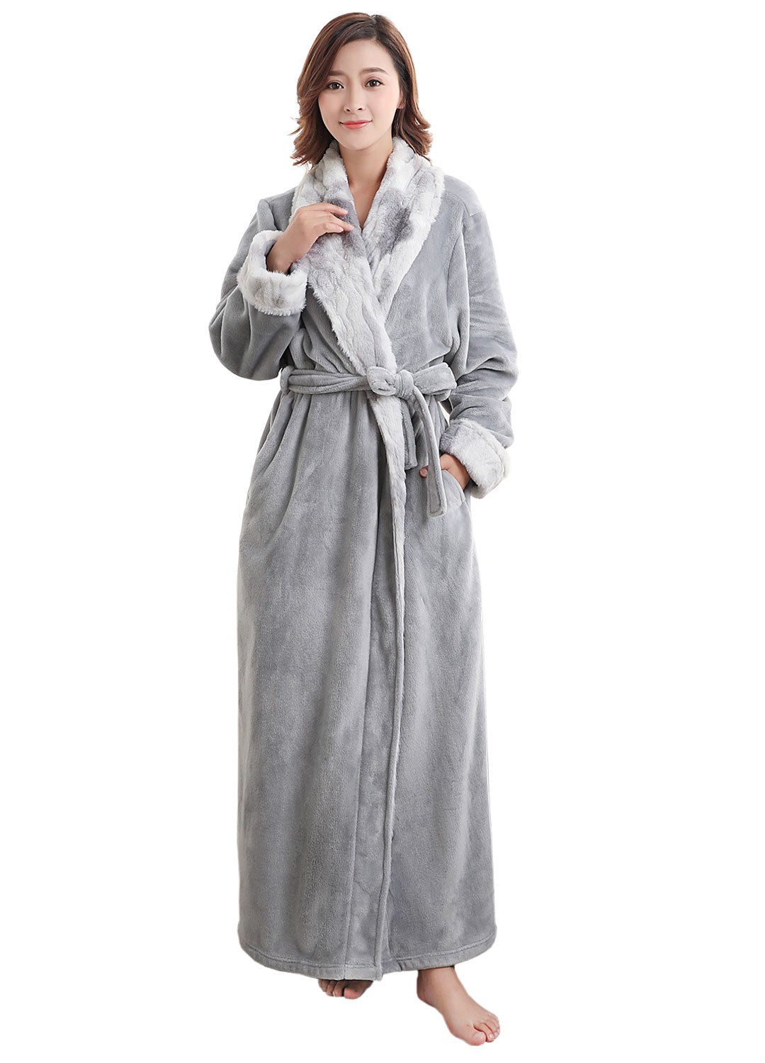 Womens Thick Flannel Bathrobe Ultra Soft Plush Microfiber Spa Robes