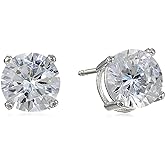 Amazon Essentials Plated Sterling Silver Cubic Zirconia Stud Earrings (Round & Princess)