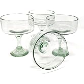Dos Sueños Mexican Hand Blown Glass – Set of 4 Natural Clear Hand Blown Margarita Glasses (16 oz)