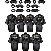 Neer 21 Pcs Women Birthday Party Robe Set Queen Squad Kimono Satin Bathrobes with Eye Mask and Scrunchie for Birthday