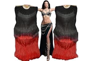 RIVOXI Belly Dance Fans 1.8m (L+R) Artificial Silk Hand Fans with Bamboo Frame Foldable Fans for Dance Beginner & Dance Accessories