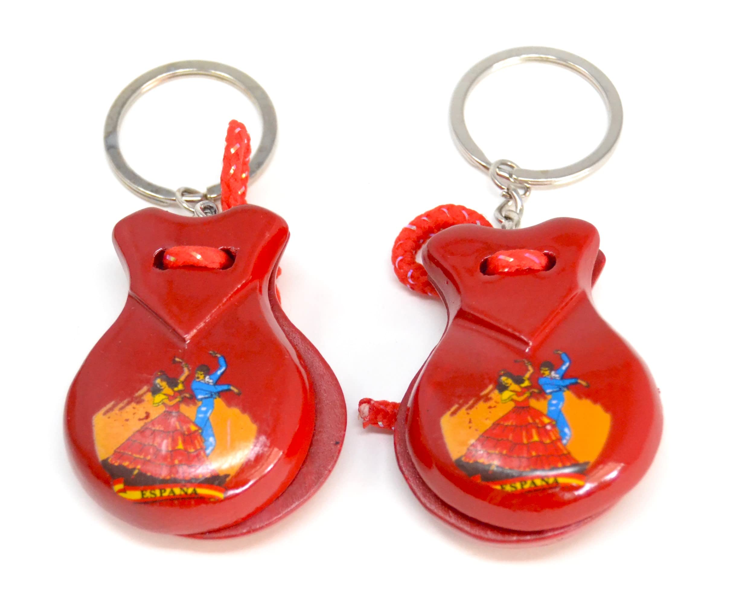 2 x Red Mini Castanets Musical Instrument Keychain Flamingo Dance Small Spanish
