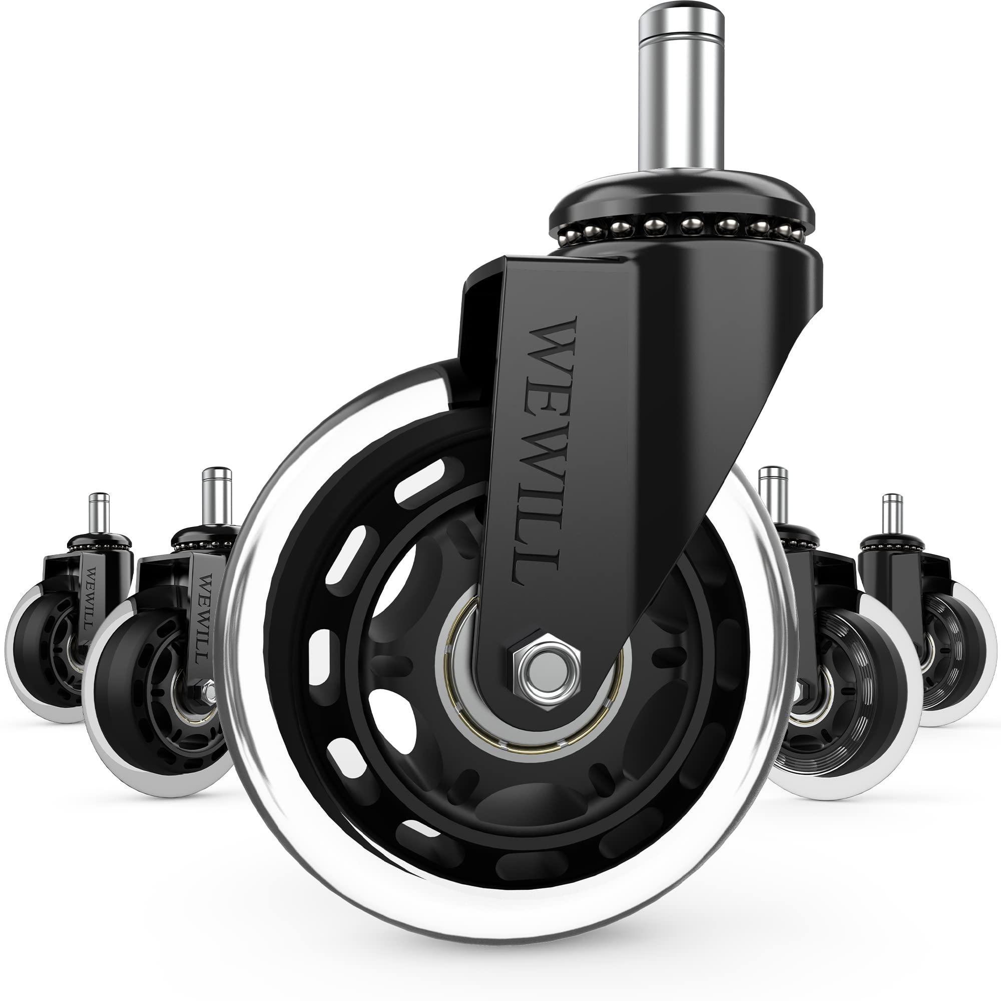 WEWILL Chair Casters Set Floor Wheels Swivel Wheels for Office Chair Hard Universal Compatible with Different Seats (10x22mm)