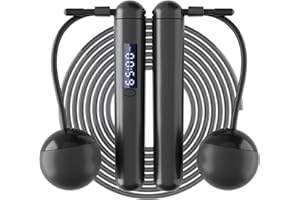 ACHDOFITS Jump Rope for Adults - 2 In 1 Tangle-Free Cordless Jump Ropes with Counter Large Ball-Weighted, Adjustable Steel Wire Skipping Rope with LED Display, for Men Women Fitness and Workout