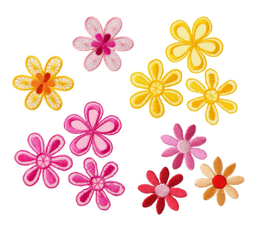 Mono-Quick Number 315 Flower Picture Set, 11 pieces, flower motifs, 3.5 x 3.5 cm, up to 4.5 x 4.5 cm, satin fabric, organza, embroidery made of viscose yarn
