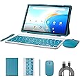 NOVOJOY 2 in 1 Tablet 10 Inch Android 14 OS Tableta, Tablets with Keyboard, Mouse, Case, Stylus, 64GB ROM+8GB RAM, 2MP+8MP Dual Camera, Quad Core Processor, 6000mAh Battery, 10.1 in FHD Tab Navy.