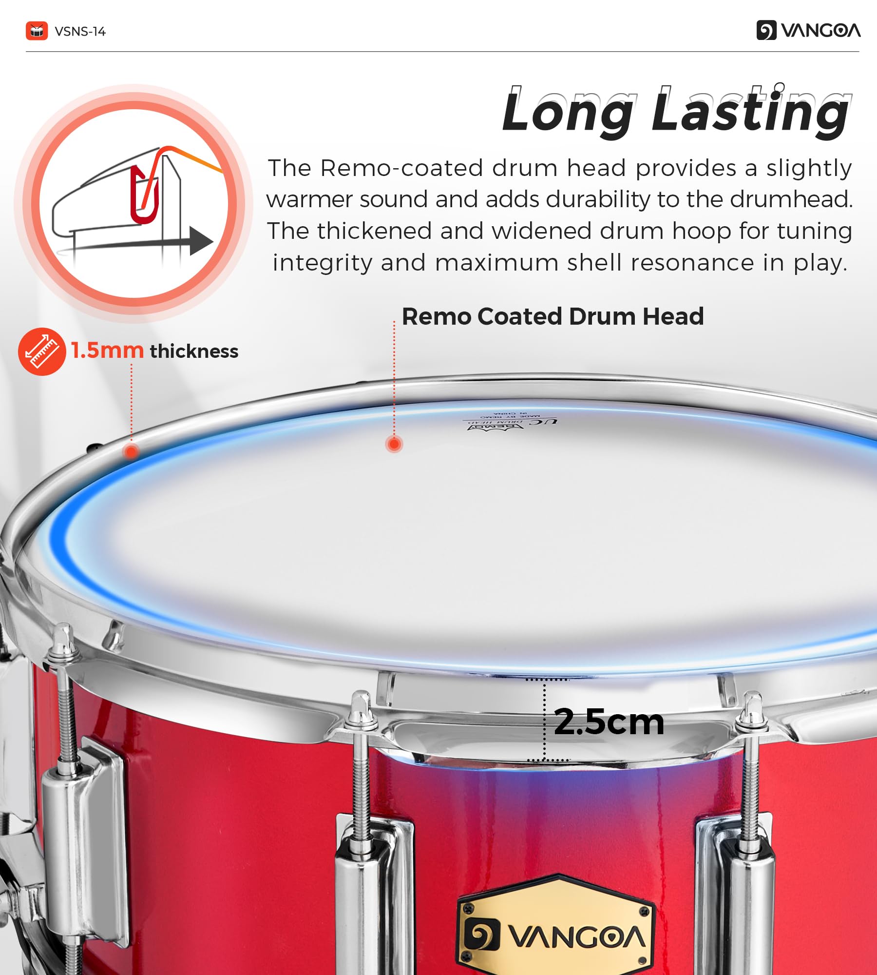 Vangoa Snare Drum Set with Remo Head 14" x