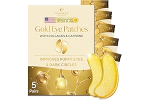 PLANTIFIQUE Gold Under Eye Patches for Puffy Eyes 5 Pairs Eye Masks for Dark Circles, Puffiness with Collagen and Caffeine - 