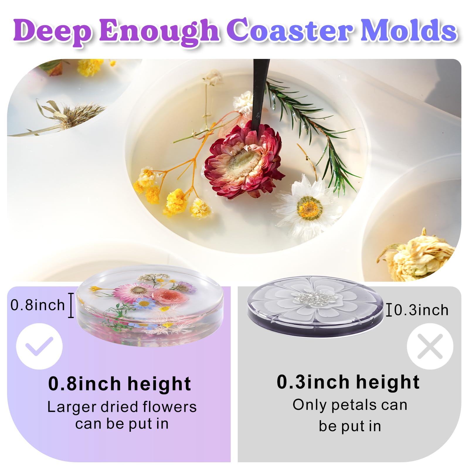 LET'S RESIN Extra Deep Resin Coaster Molds Silicone, 4 Inches Large 6 Cavity Silicone Molds for Resin, Round Epoxy Coaster Molds for Cups Mats, DIY Craft