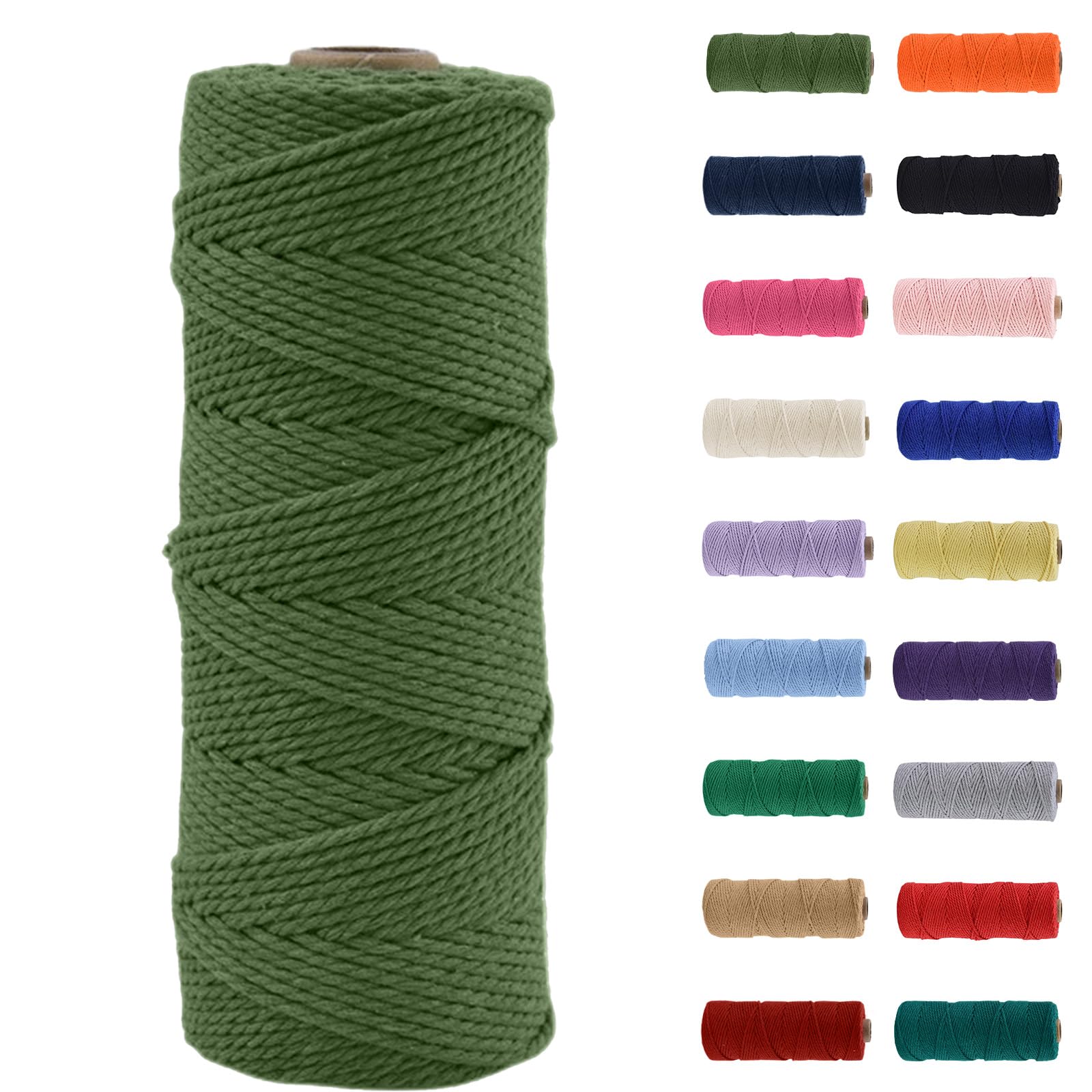 MORAINJAY 2mm Macrame Cord 100m, Avocado Green Macrame Cotton Cord Twine Rope Craft String, Natural Cotton Rope for Macrame Art, DIY Crafts & Gift Wrapping - 16 Vibrant Colors, Soft & Chemical-Free — image 1