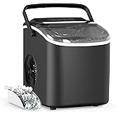 HealSmart Ice Maker for Countertop, 26lbs Ice/24Hrs, 9 Ice Cubes Ready in 6 Mins, Self-Cleaning Feature, Ice Spoon and Basket Included, for Home, Kitchen, Camping, Party, Black New