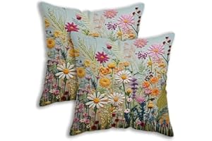 2 Pack Colorful Floral Throw Pillow Covers, 2D Printed Design with Daisies & Wildflowers, Soft Home Decor Cushion Covers, Ide