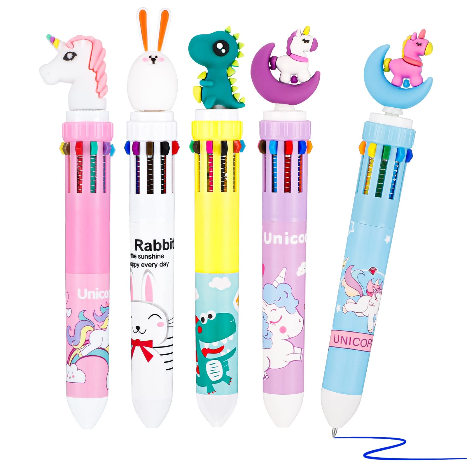 AKlamater 5 Pack Multi Coloured Pens All In One, 10-in-1 Retractable Ballpoint Pens, Multicolour Pens Ballpoint Pen with 0.5mm for School Office Supplies Students Children