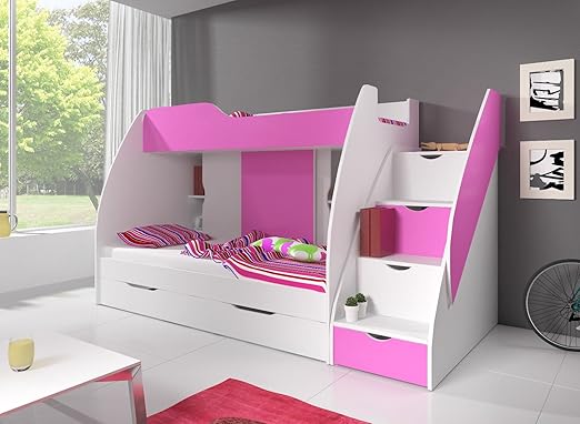 Stan Wood Doppelstockbett Etagenbett Doppelbett Kinderbett Hochbett Mit 2 Matratzen Neu Rosa Amazon De Kuche Haushalt