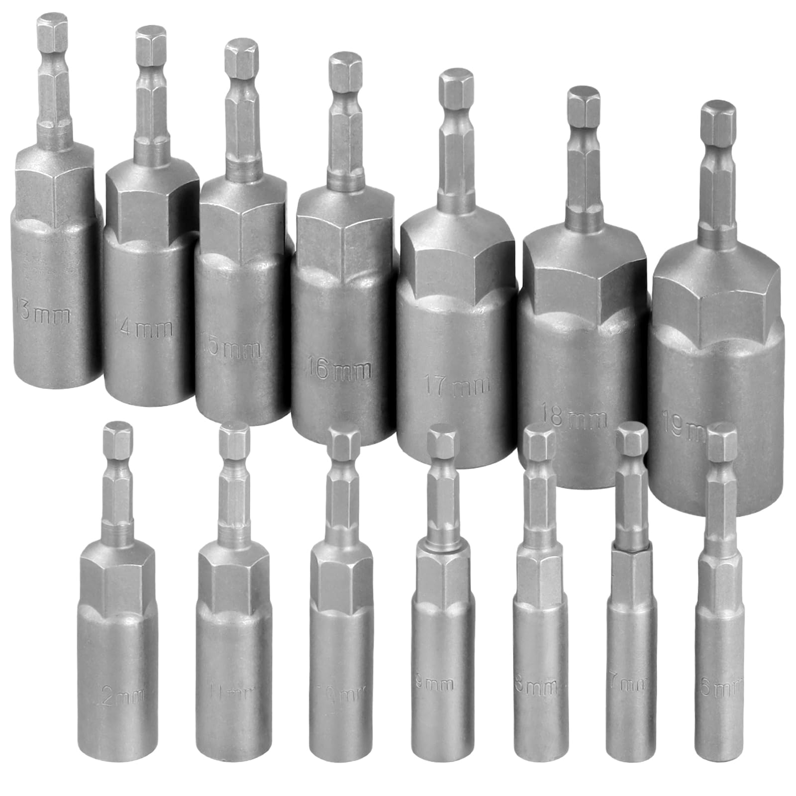 MOUYAT 14 PCS Deep Impact Socket Set, 6-19mm Nut Setter Driver Drill Bit Set with 1/4 Inch Hex Shank, Metric Nut Drivers Impact Screwdriver Bits Bolt Remover Tool, Nut Extractor Socket Set