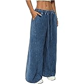 OYOANGLE Women's Wide Leg Y2K Vintage Sweatpants Loose Straight Hip Hop Streetwear Pants with Pockets