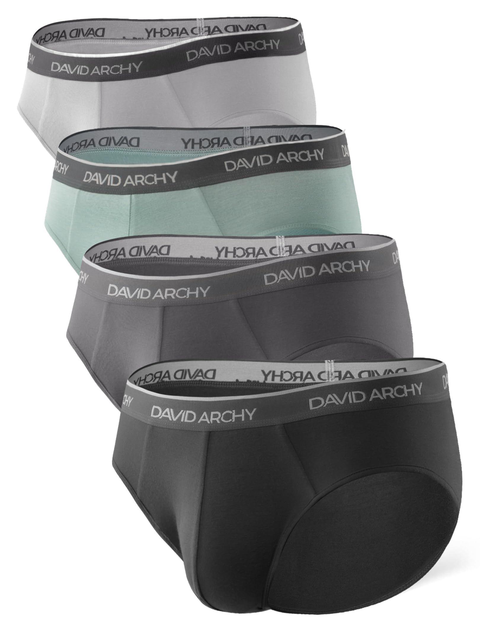 Photo 1 of DAVID ARCHY Men's Briefs Rayon Made From Bamboo Underwear Pouch Breathable Super Soft Comfort Briefs Lightweight No Fly 4 Pack (L, Black/Dark Gray/Green/Gray-4 Pack)