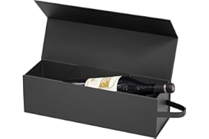 ROSTELACK Wine Gift Box 12.8 x 3.8 x 3.8 in,Bottle Gift Box For Liquor Presents,For Wine and Champagne,Magnetic Collapsible Gift Box Wine Bottle Gift Packaging for Weddings,Anniversaries, Parties (Black-01)