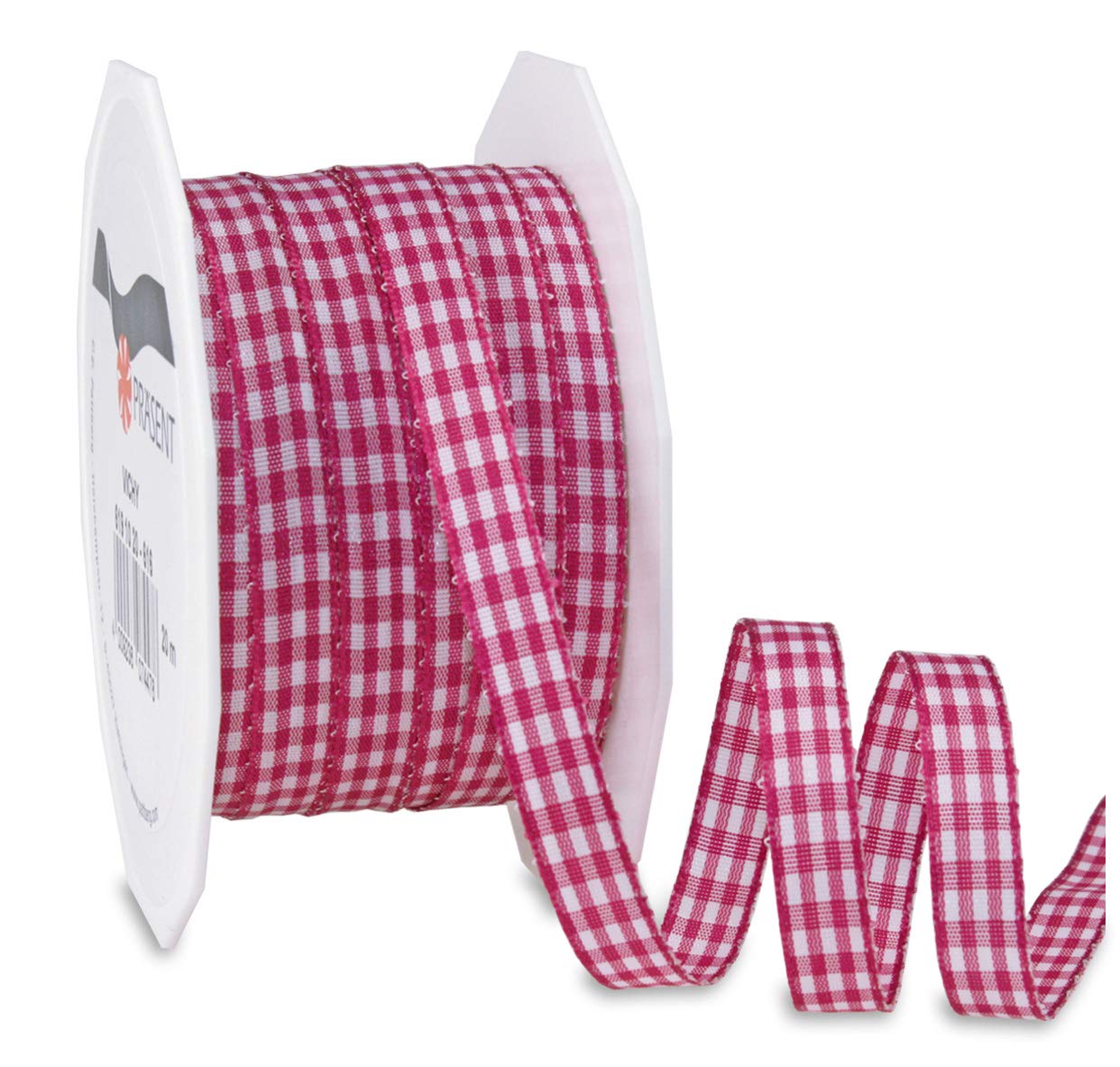 Präsent - Vichy Wired Ribbon Magenta-White 10 mm Width, 20 m Length