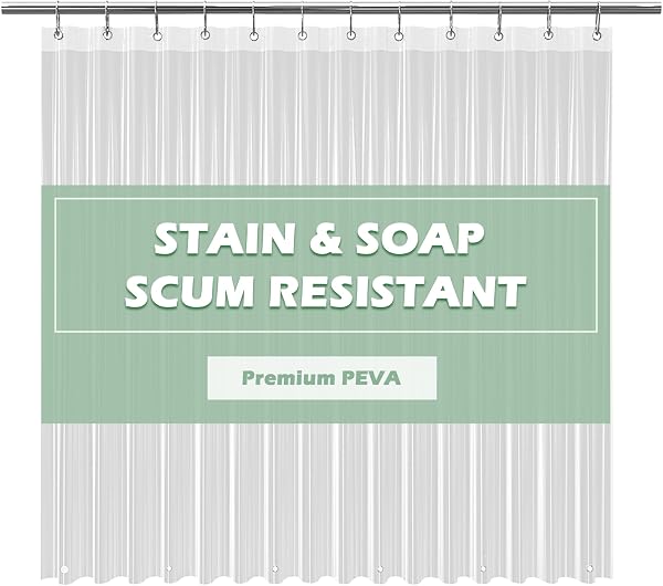 EHZNZIE Crystal Clear Shower Curtain Liner 72x72, PEVA Waterproof Bath Curtain, No Chemical Smell, 3 Weighted Magnets, Durabl