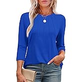 XIEERDUO 3/4 Length Sleeve Womens Tops Round Neck Casual Tunic Tops Basic Pleated Shirts Loose Fit 2026
