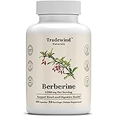Tradewind Naturals Berberine Supplement - Berberine HCl 1200mg - Metabolic Support - Vegan - Non-GMO - Gluten Free - 60 Vegetable Capsules