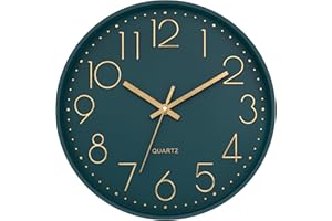Lumuasky Wall Clock,Battery Operated Modern Analog Silent Non-Ticking Decorative Emerald Clock for School Office Classroom Bedroom Kitchen Living Room Nursery Decor (12 inch)