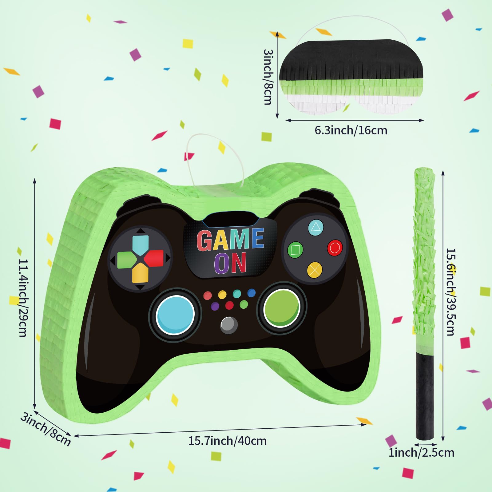 Video Game Controller Pinata with Blindfold and Stick Large Pinata Game Party Supplies for Kids Boy Gaming Theme Birthday Party Supplies Carnival Activity Decorations
