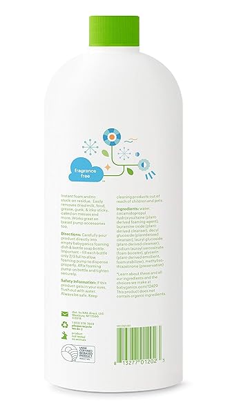 BABYGANICS FOAMING DISH & BOTTLE SOAP REFILL, FRAGRANCE FREE, PLANT-DERIVED CLEANING POWER, REMOVES DRIED MILK, 32 FL OZ (PACK OF 2), PACKAGING MAY VARY