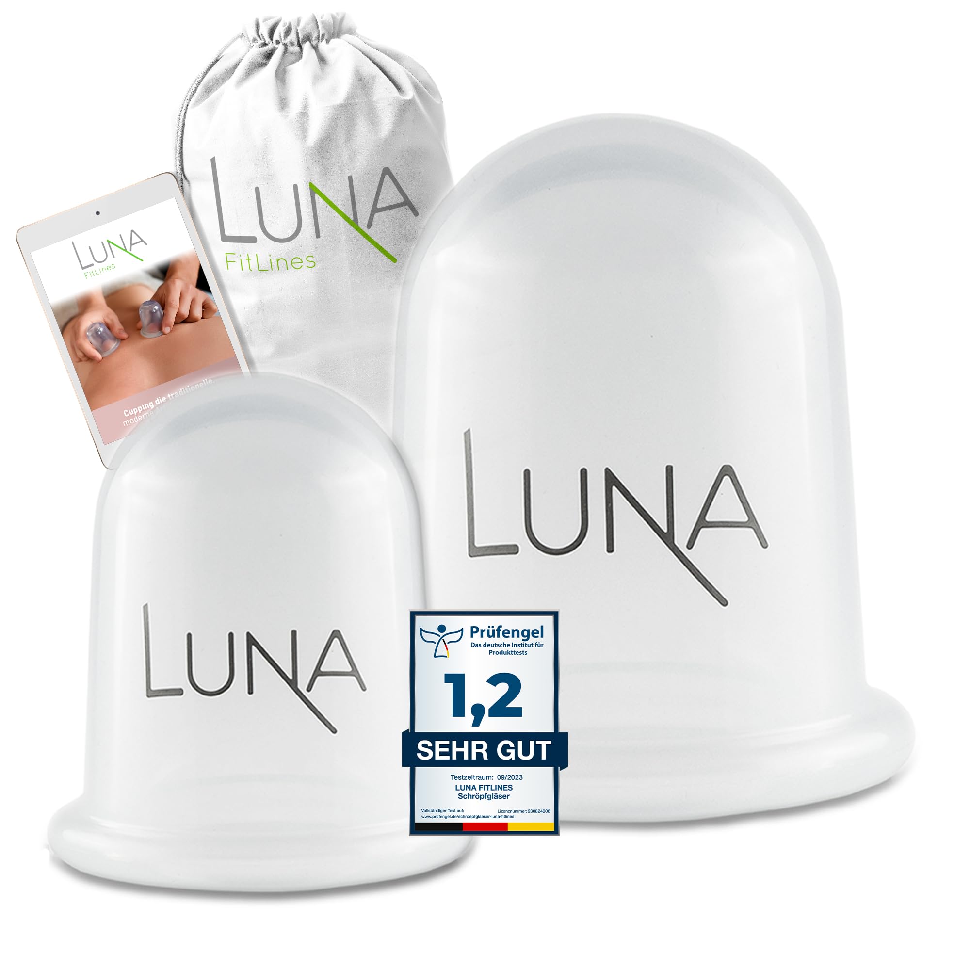 LUNA FitLines - Set of 2 Premium Silicone Cupping Glasses in Various Sizes - Includes Application Book - Finally No More Tension - Anti Cellulite Cupping