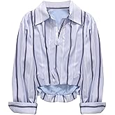 SHENHE Women's Dressy Casual Blouse Striped Long Sleeve High Low Collared V Neck Work Top