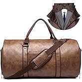 BOLOSTA Carry on Garment Bags for Travel Leather Garment Duffle Bag Convertible Mens Suit Travel Bags with Shoe Compartment,Waterproof,Perfect for Business Travel/Husband Gifts (Brown)