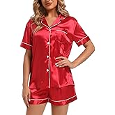 Finvizo Womens Silk Satin Pajamas Set: Soft Short Sleeve Two-piece Pjs Silky Button-down Sleepwear Loungewear Shorts Set