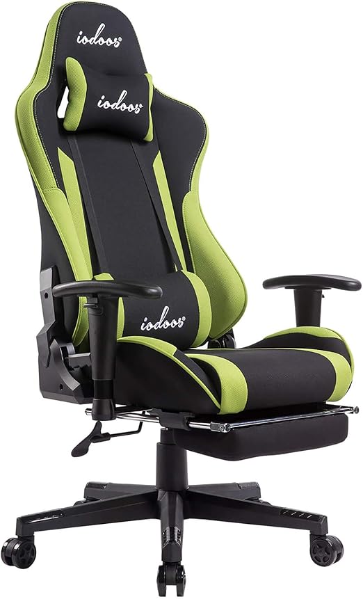 Amazon Co Jp Iodoos ゲーミングチェア オットマン付き オフィスチェア ゲーム用チェア 175度リクライニング パソコンチェア 耐荷重1kg 腰痛対策 ハイバック 2d可動肘 クッション 布地 グリーン 79caa ホーム キッチン