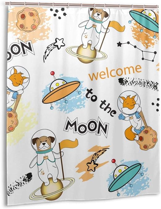 Cortina de ducha con diseño de perro y zorro 770 Space Funny con