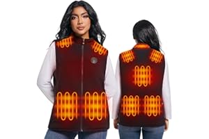 fawutii Fleece Heated Vest for Women, 8 Heating Zones, 3 Temperature Levels, USB Rechargeable 10000mAh Battery Pack