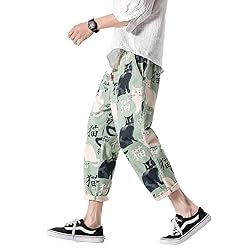 PRIJOUHE Men's Casual Capri Pants Elastic Waist