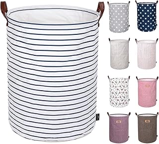 DOKEHOM DKA0822BLXL Verdickte Faltbare Runde Lagerung Wäschekörbe, Baumwolle (Blau Gurte, 22"/XL)