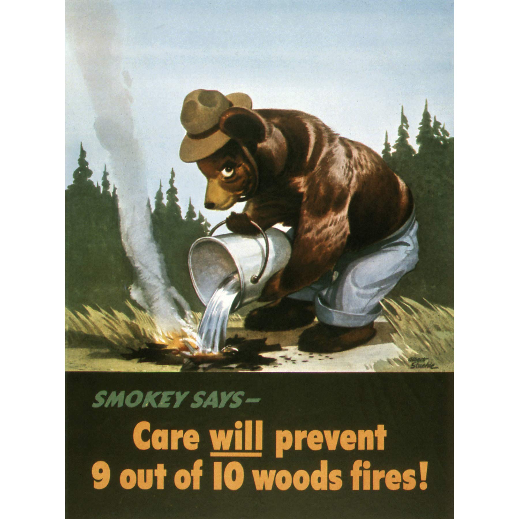 War WWII USA Smokey Bear Prevent Forest Fires Advert Large Wall Art Poster Print Thick Paper 18X24 Inch