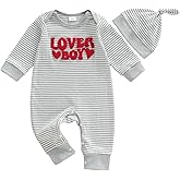 FIOMVA My First Valentines Day Outfit Baby Boy Romper Lover Boy Ribbed Onesie 1st Valentines Day Preemie Coming Home Clothes