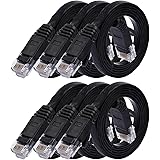 Cat6 Ethernet Cable Flat 3ft - 6 PACK Black (At a Cat5e Price but Higher Bandwidth) Internet Network Cable - Cat 6 Ethernet Patch Cable Short - Computer Cable With Snagless RJ45 Connectors