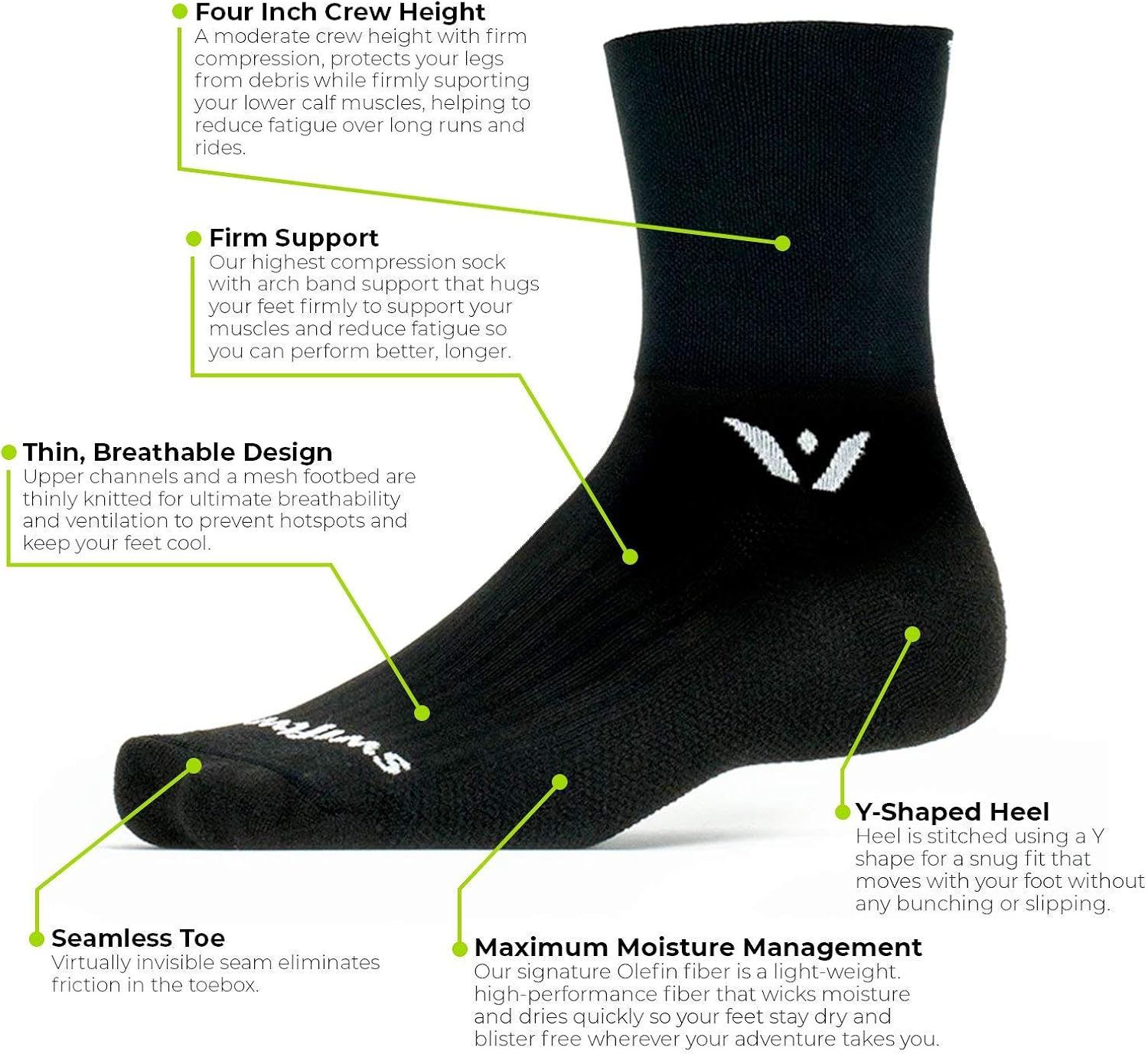 Swiftwick ASPIRE FOUR Trail Running, Cycling Crew Socks, Firm Compression Fit: Clothing