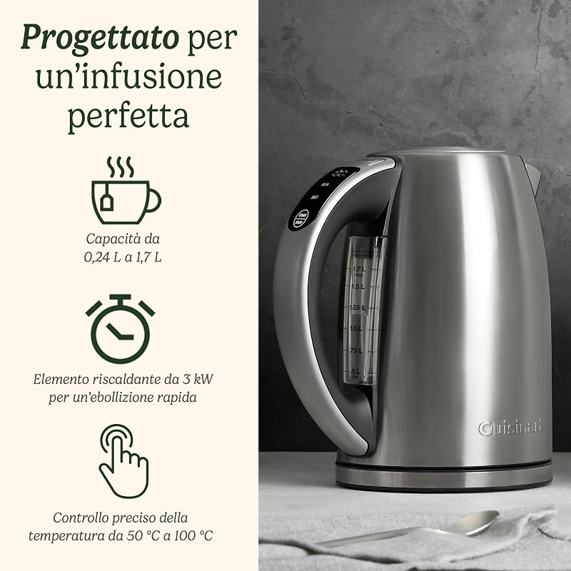 Bouilloire Électrique SmartElite 1,7L Inox – Écran tactile, Température réglable 50–100°C, Ébullition rapide 3 kW, Filtre anticalcaire lavable, Bec précis